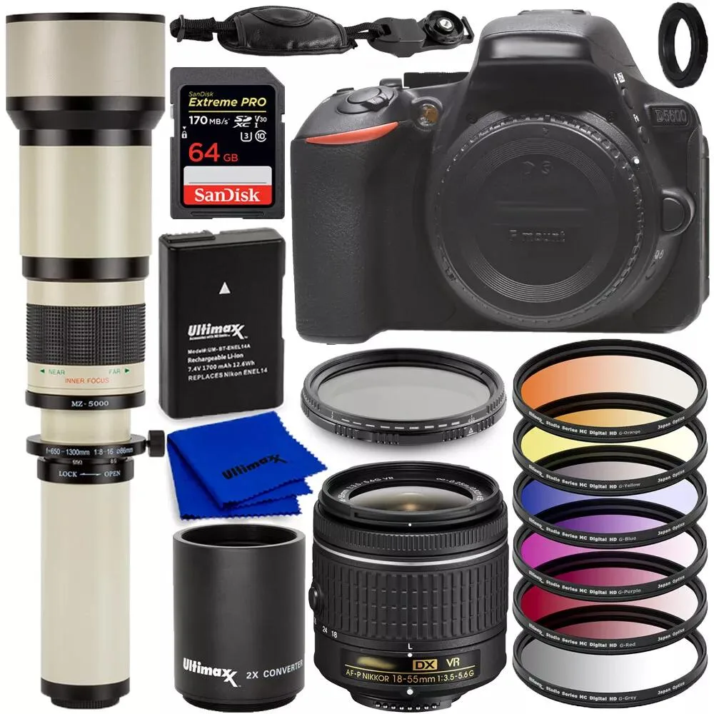 Nikon Global Nikon Global D5600 24.2MP DX-Format with 18-55mm VR + 650-1300mm Lenses Kit — product photo