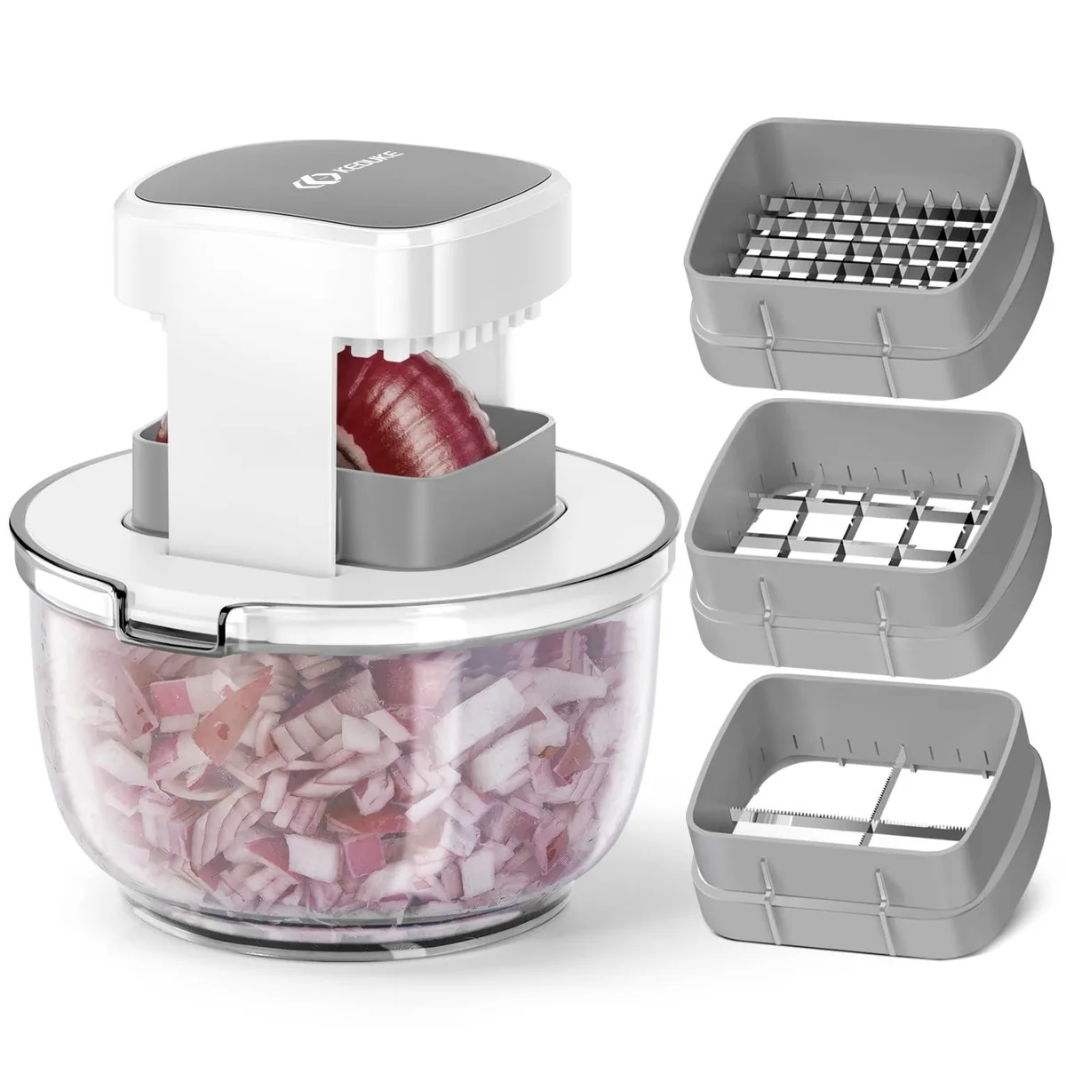  KEOUKE C517 food processor 3 blades 9mm 12mm cross 6.7×6.7×6.2 in — product photo