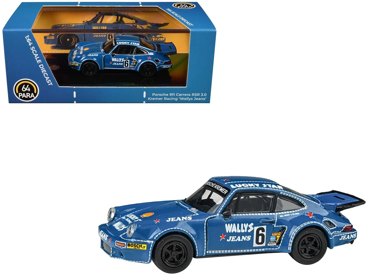 Paragon Paragon 1975 Porsche 911 Carrera RSR 3.0 #6 Kremer Racing Wallys Jeans Blue 1/64 Diecast Hobby Collectible — product photo