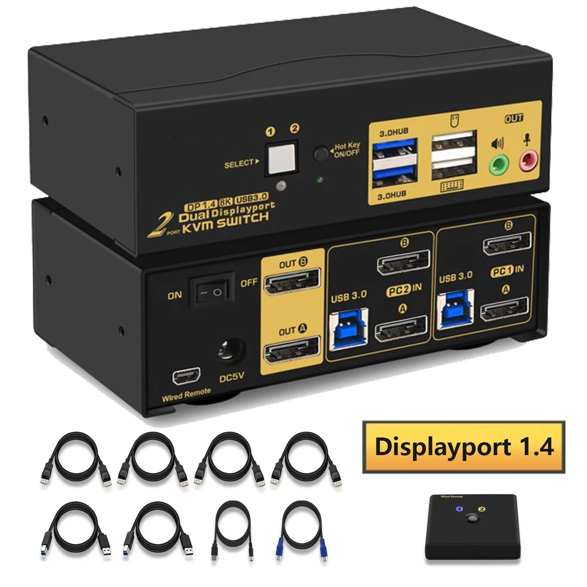 SMA SMA 2-Port Dual Monitor DP 1.4 KVM Switch 4K@144Hz 8K@30Hz — product photo