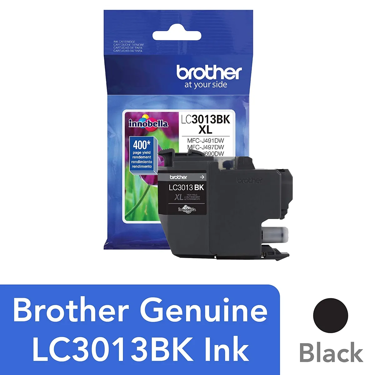 Single black Brother LC3013BK ink cartridge in sealed packaging