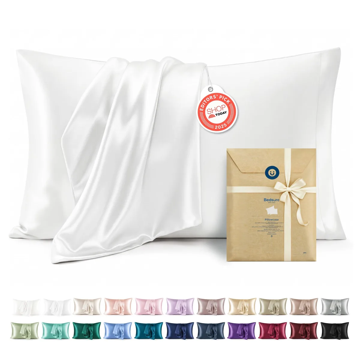Two white satin pillowcases with envelope closure, 20 by 26 inches