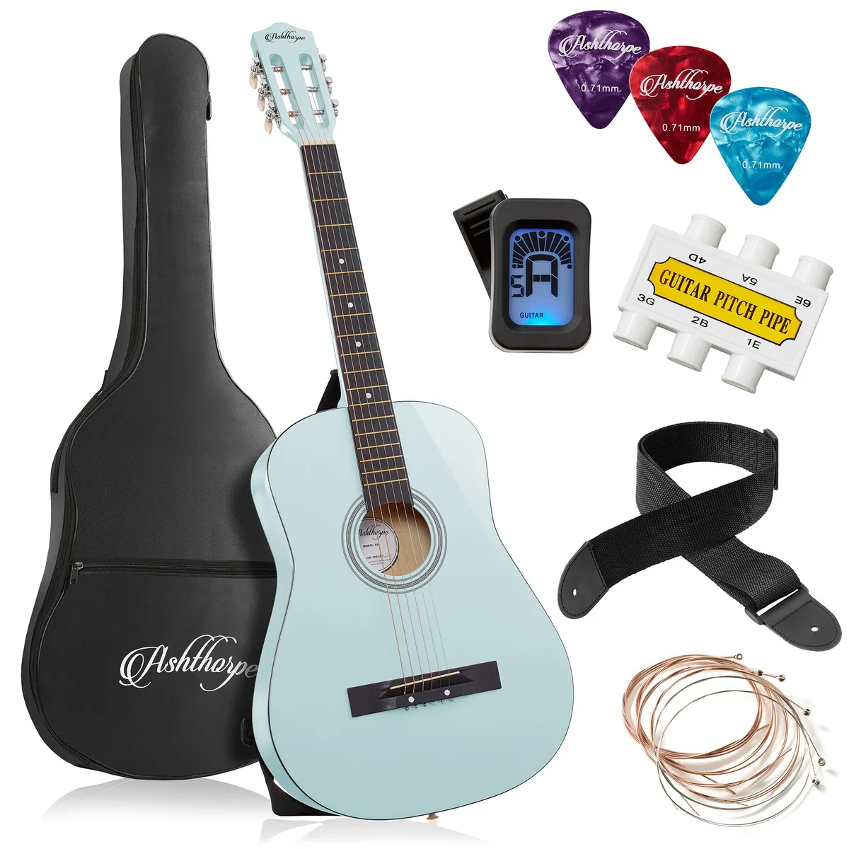 Ashthorpe Ashthorpe 38-inch Beginner Acoustic Guitar Light Blue — product photo