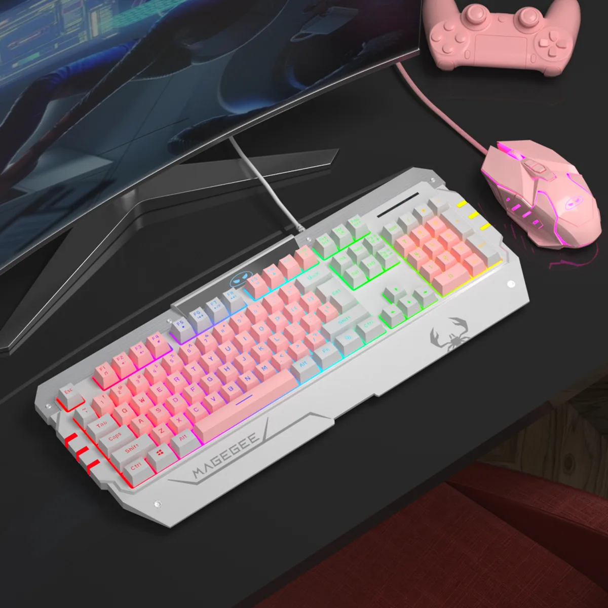 Younux Younux GT817 Pink Gaming Keyboard with Wrist Rest and Mouse — product photo