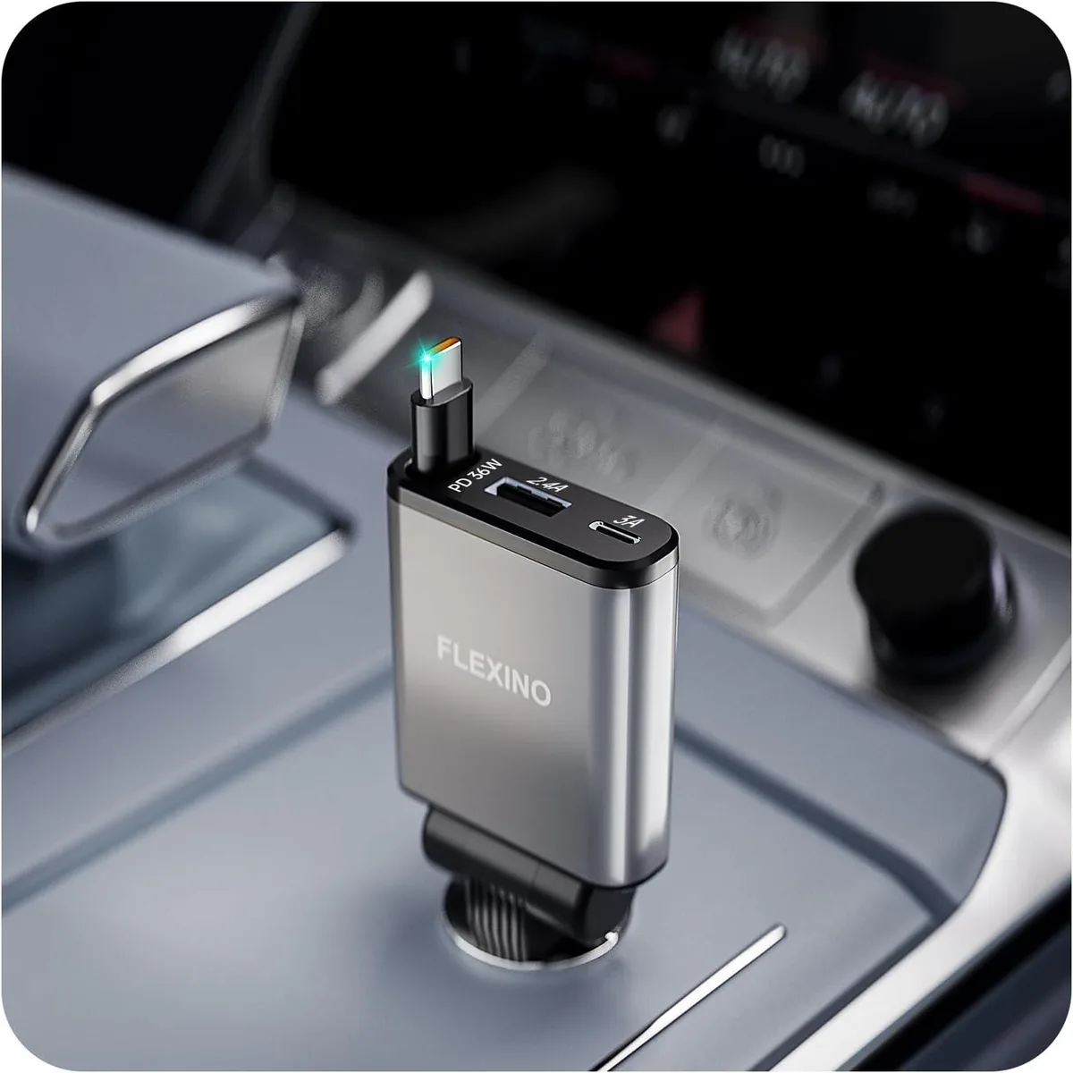 Hamzan Hamzan Ultra-Slim Retractable Car Charger 57W Galaxy Gray — product photo