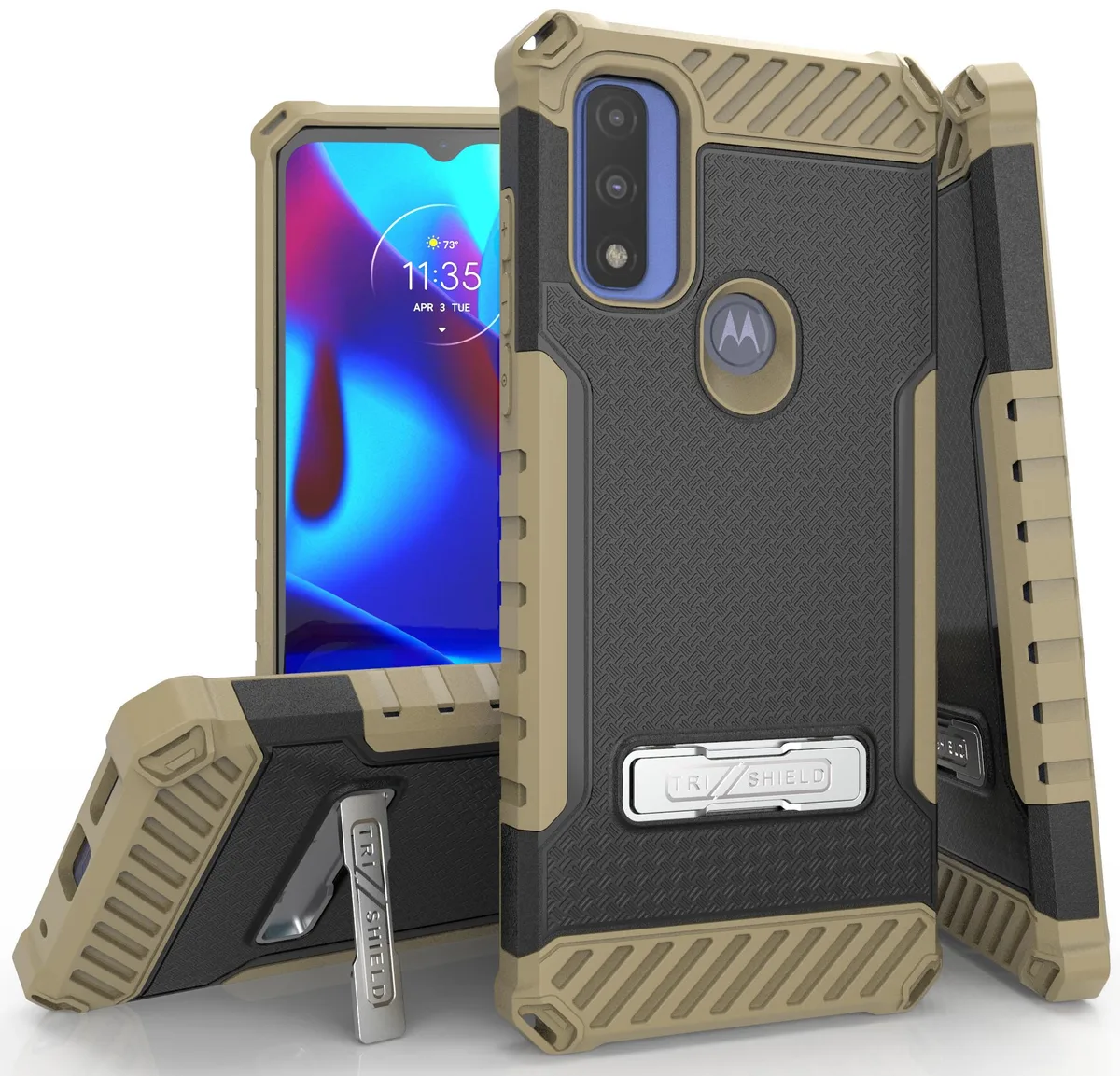 Nakedcellphone Nakedcellphone Tri-Shield Kickstand Case + Lanyard Strap Brown for Moto G Pure / G Power 2022 — product photo