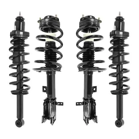 Boxed set of four pre-assembled strut units, two front and two rear, silver metal finish