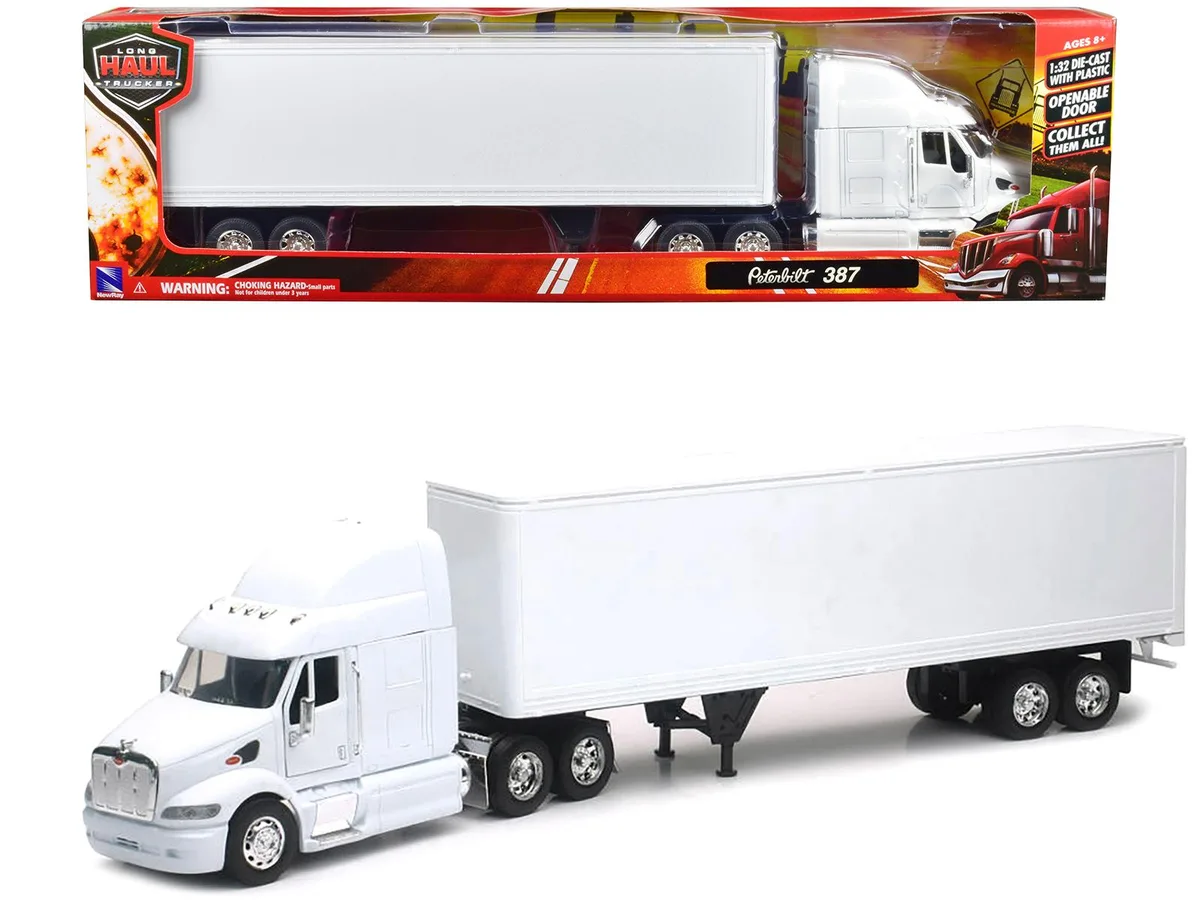 New Ray Toys New Ray Toys Peterbilt 387 1/32 Diecast Truck with Trailer White — product photo