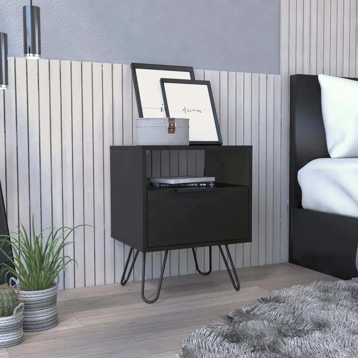 tuphen tuphen Augusta Nightstand Black Hairpin Legs 17.7W 22.8H — product photo