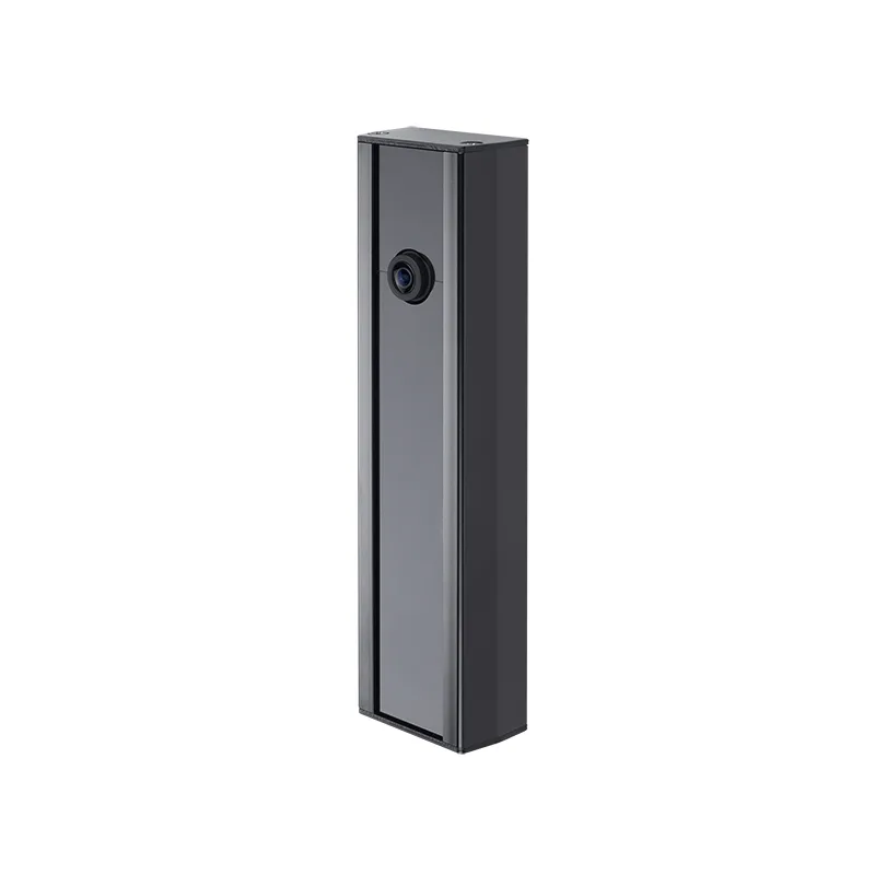 White cylindrical panoramic IP camera, compact form, 28 by 50 by 184 mm