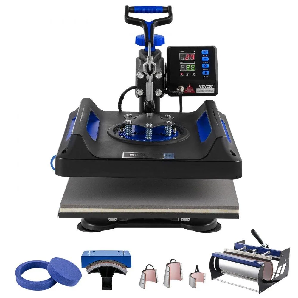 VEVOR VEVOR 8-in-1 Heat Press 15x15 in 30 oz Tumbler 360° Swing Away Black+Blue — product photo
