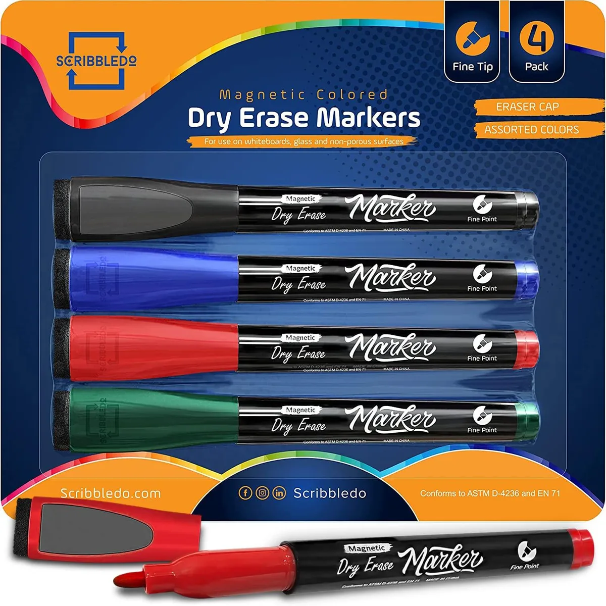  Scribbledo CLF-4 Magnetic Dry Erase Markers Fine Tip .5mm 4 Pack — product photo