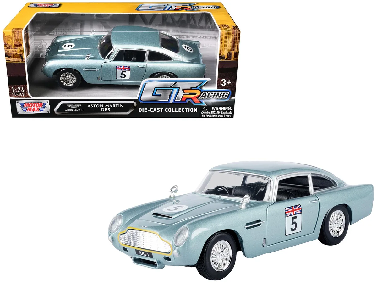 MOTORMAX MOTORMAX Aston Martin DB5 RHD #5 Light Blue Metallic GT Racing 1/24 Die Cast Hobby Collectible — product photo