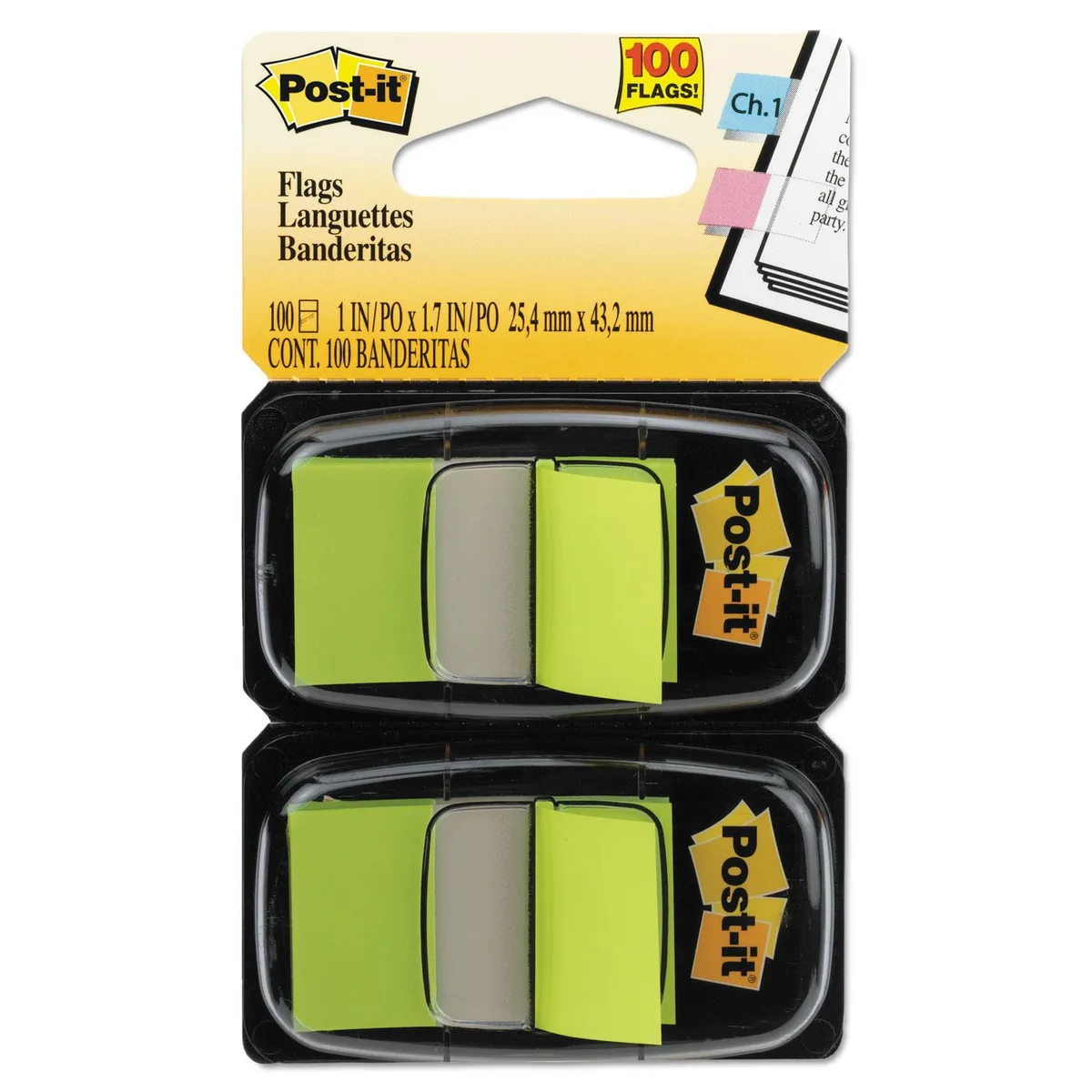 3M 3M 680BG2 Post-it Flags 1 x 1.75 in Bright Green 50 per pack — product photo