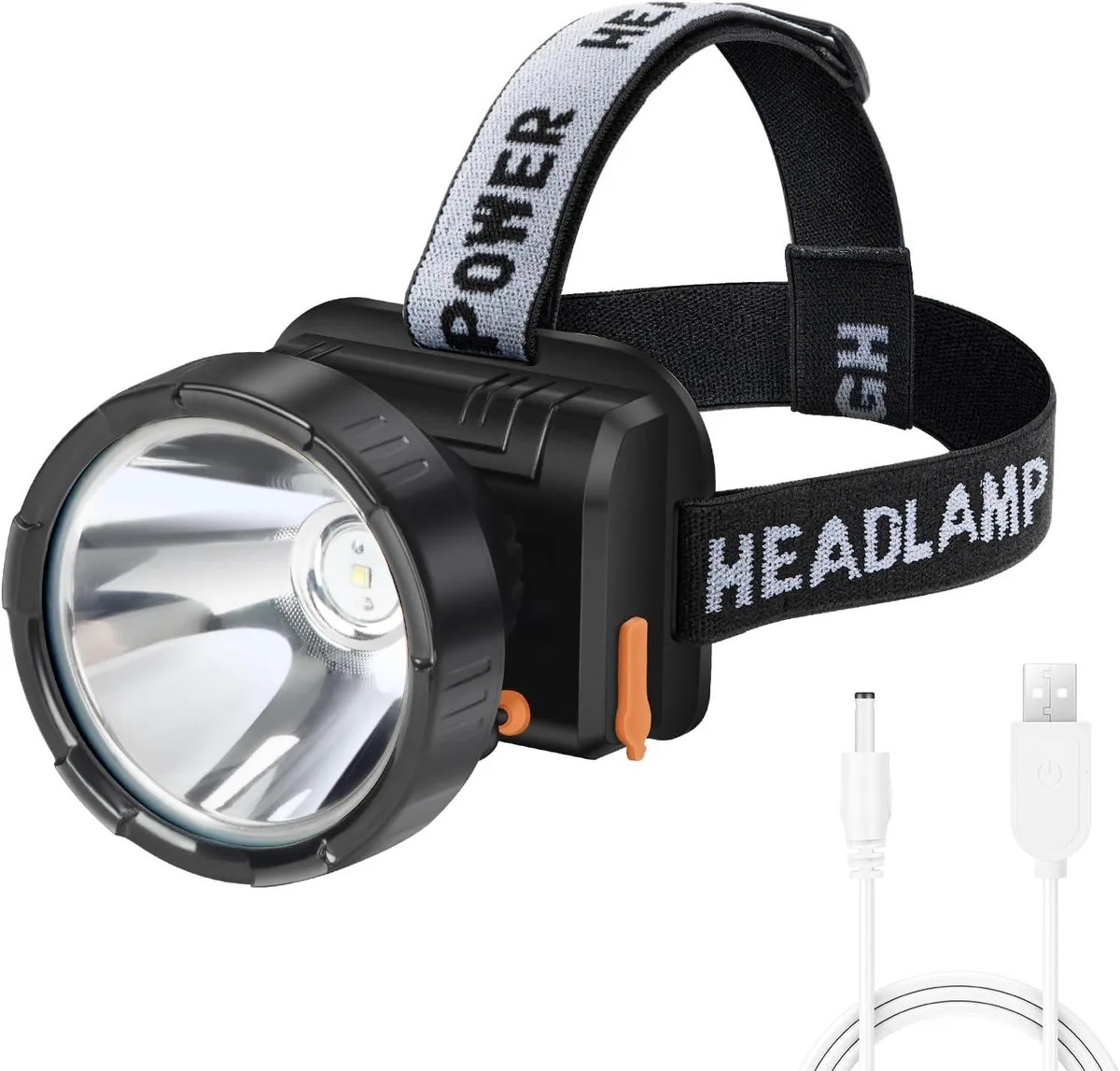 Granvela rechargeable headlamp with adjustable headband and USB cable