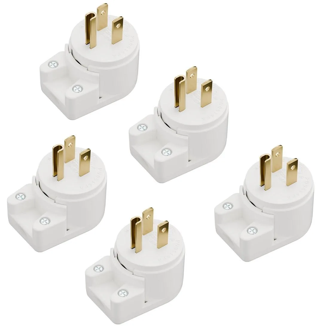 LORDWORLD LORDWORLD NEMA 5-15P Right Angle Plug 360° Rotatable White 5-Pack — product photo