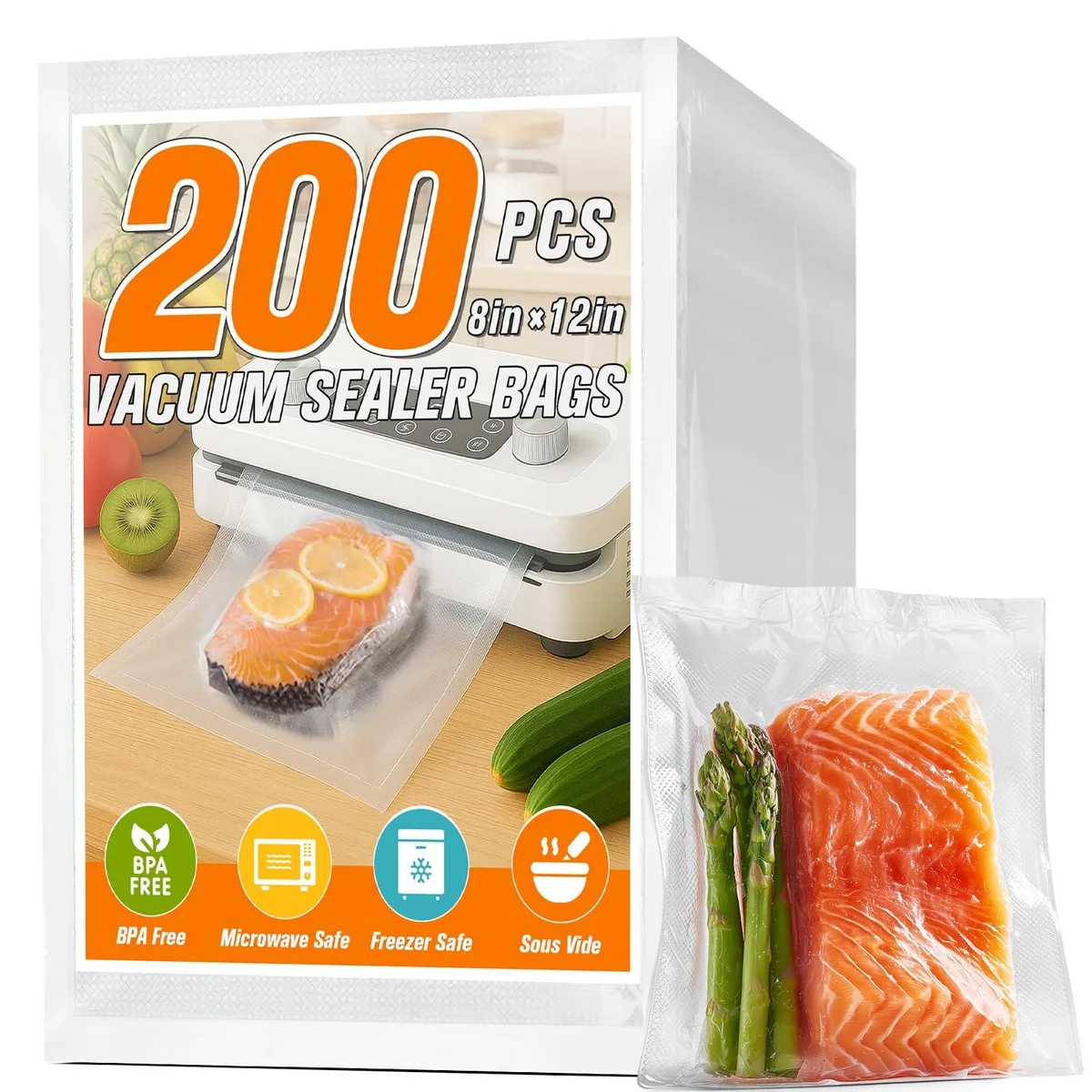  FUNFERY 8" x 12" BPA-Free Vacuum Sealer Bags 200 Count — product photo