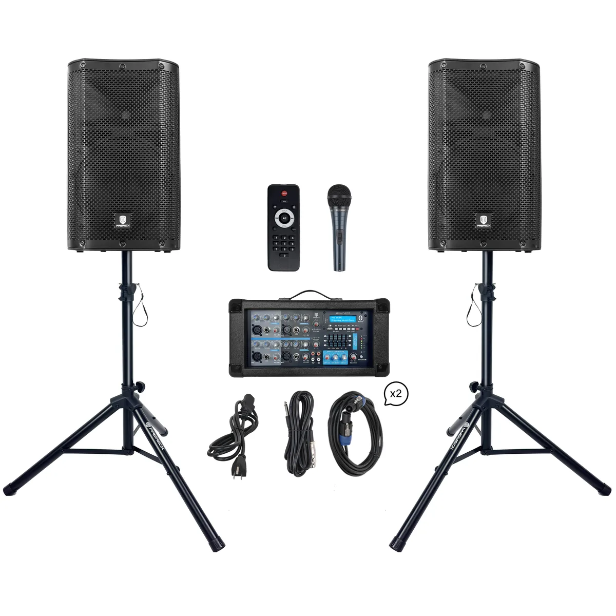 PRORECK PRORECK DELTA 10 1800W PA speaker system with 4-channel mixer, 2 passive speakers, stands — product photo