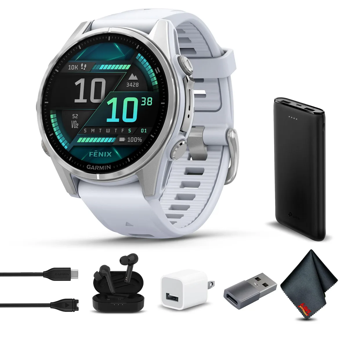 Garmin Garmin fenix 8 43 mm AMOLED Silver Whitestone Silicone Band wearable technology — product photo