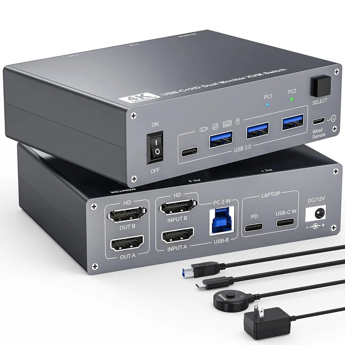 WRIARICH WRIARICH USB-C KVM Switch 4K 60Hz Dual Monitor PD 100W — product photo