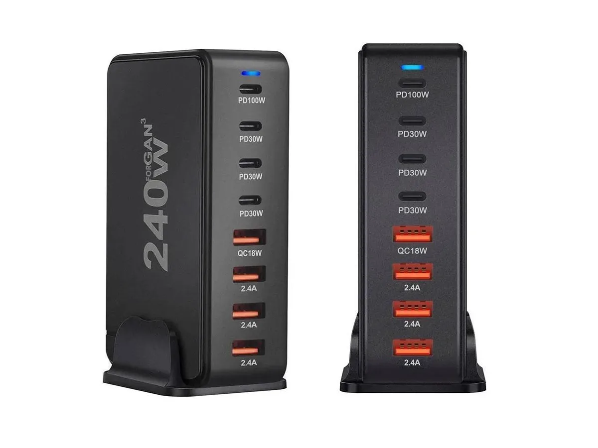 IXJYLCPC IXJYLCPC 240W GaN 8-Port USB Charger Black — product photo