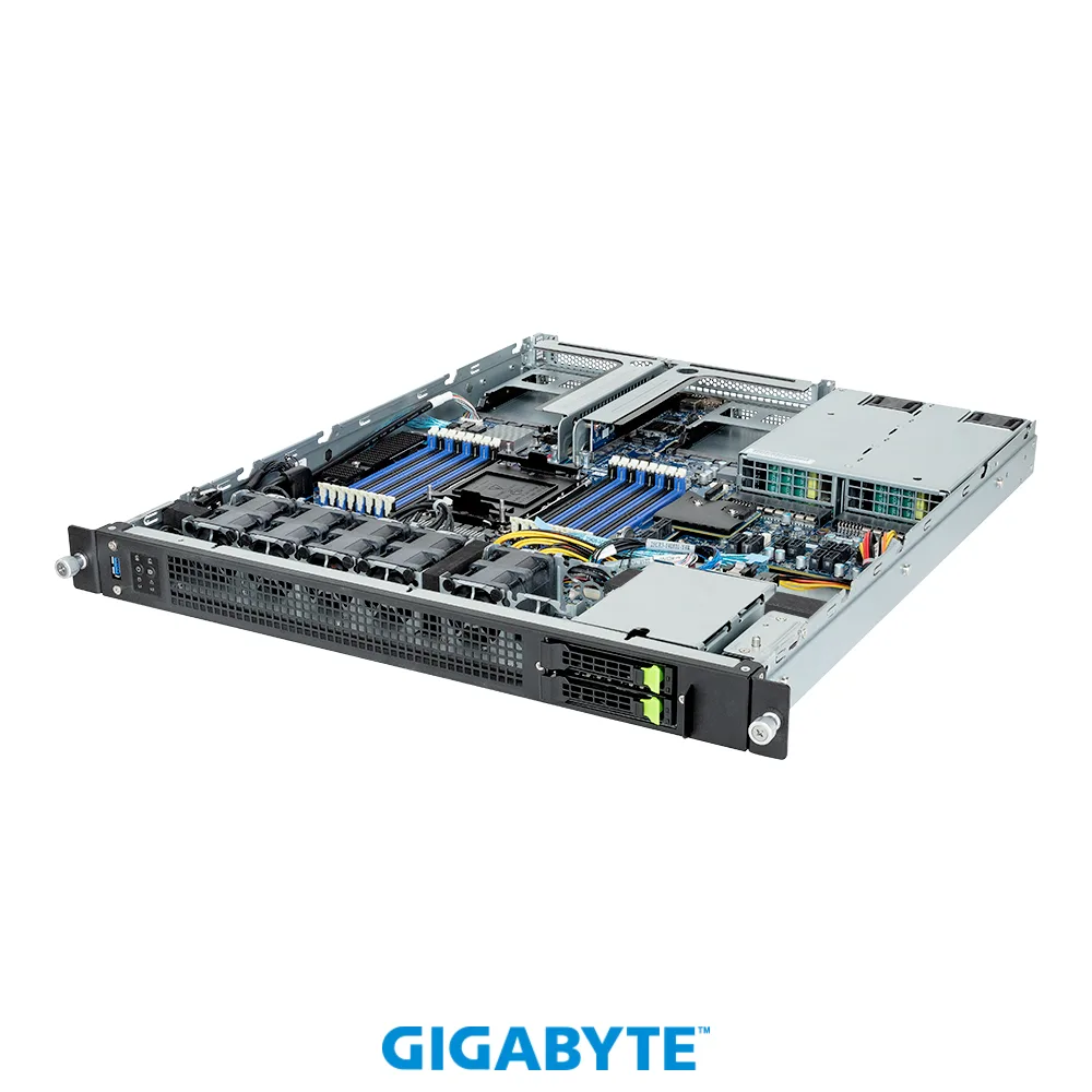 GIGABYTE GIGABYTE E163-S30-AAG1 1U barebone server 16 DDR5 slots 2×2.5" Gen4 NVMe/SATA/SAS — product photo
