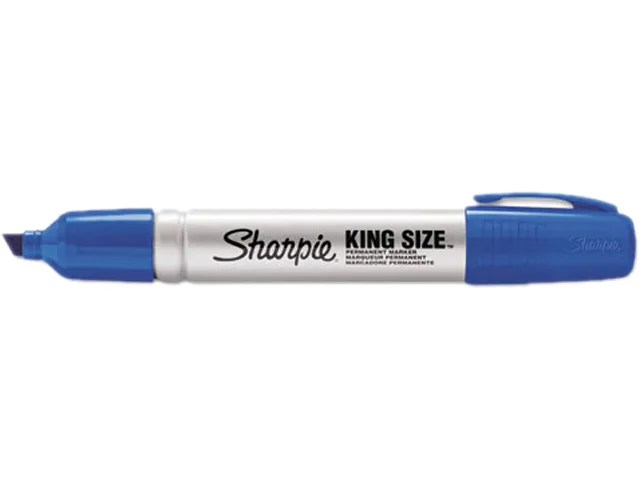 Twelve blue king-size permanent markers with chisel tips