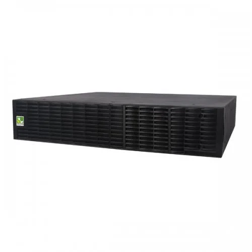 Black 2U rack-mount external battery module with front DC connectors