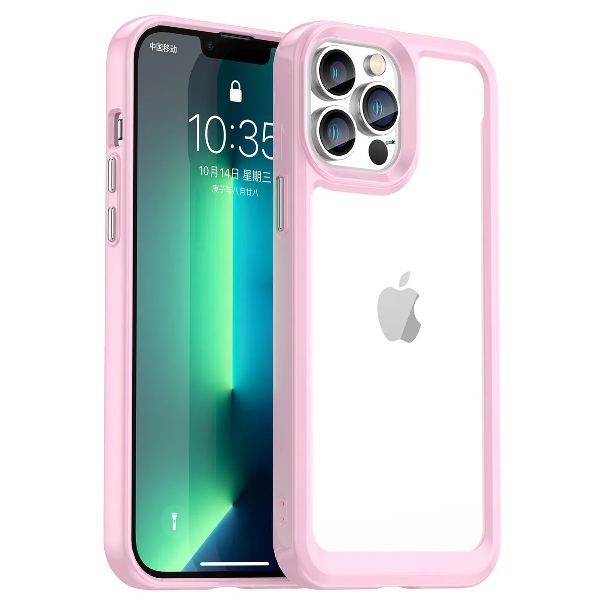 Pink shockproof bumper case with clear hard back for iPhone 13 Pro Max 6.7 inch