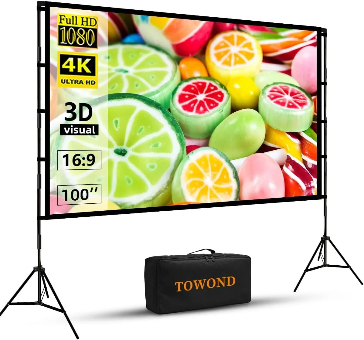 PISKEKAT PISKEKAT 100 inch Projector Screen with Stand 16:9 160° 7.4 lbs — product photo