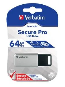 VERBATIM VERBATIM 98666 64GB USB 3.0 Store 'n' Go Secure Pro AES 256 Silver USB flash drive — product photo
