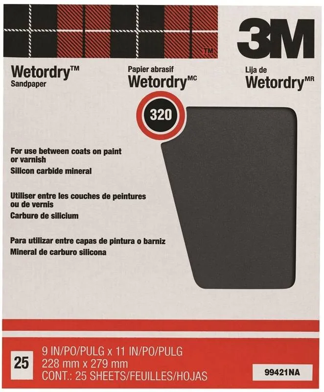 3M 3M 70070927135 Sanding Sheet 11x9 in 320 Grit Silicon Carbide Tan PK250 — product photo