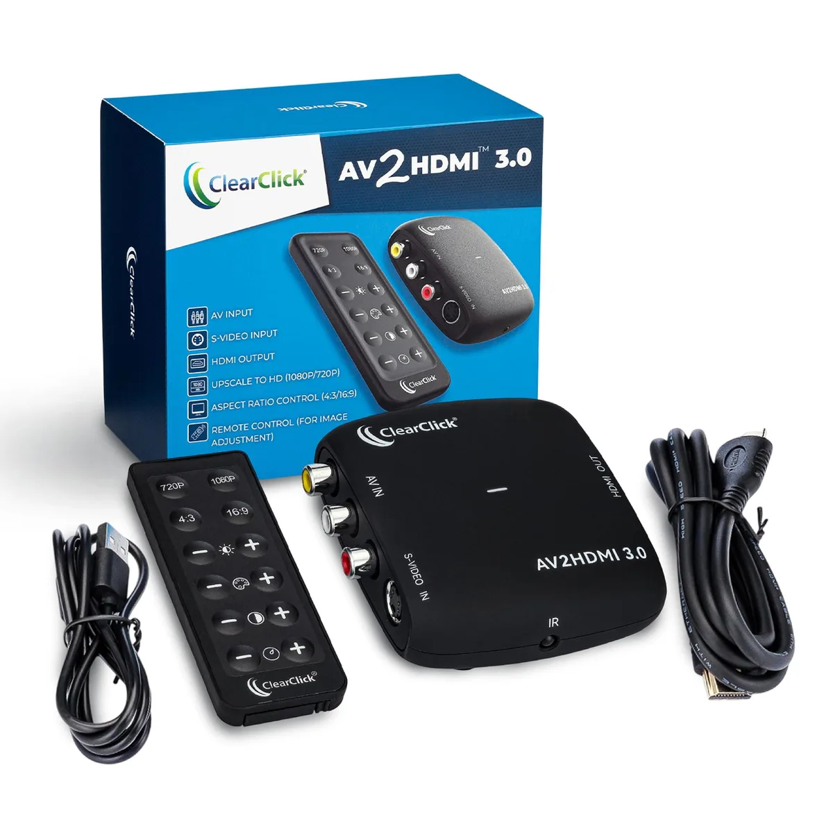 ClearClick AV2HDMI 3.0 Media Converter 1080P 720P S-Video Remote — product photo
