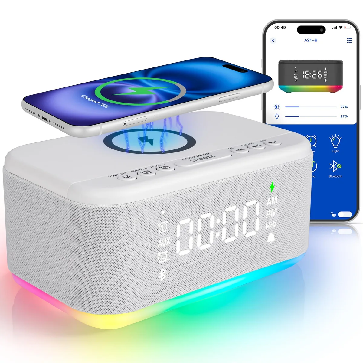White rectangular digital clock with rounded edges and smooth matte finish