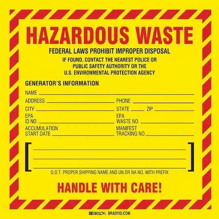 Brady Brady 121151 Hazardous Waste Label 6 In Vinyl PK100 — product photo