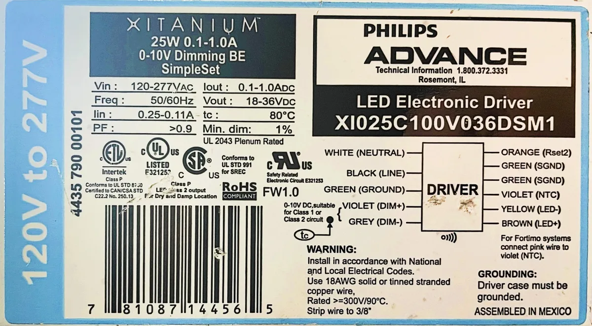 Philips Philips Advance Xitanium XI025C100V036DSM1 ballast 25W 0-10V SimpleSet Bottom Entry — product photo