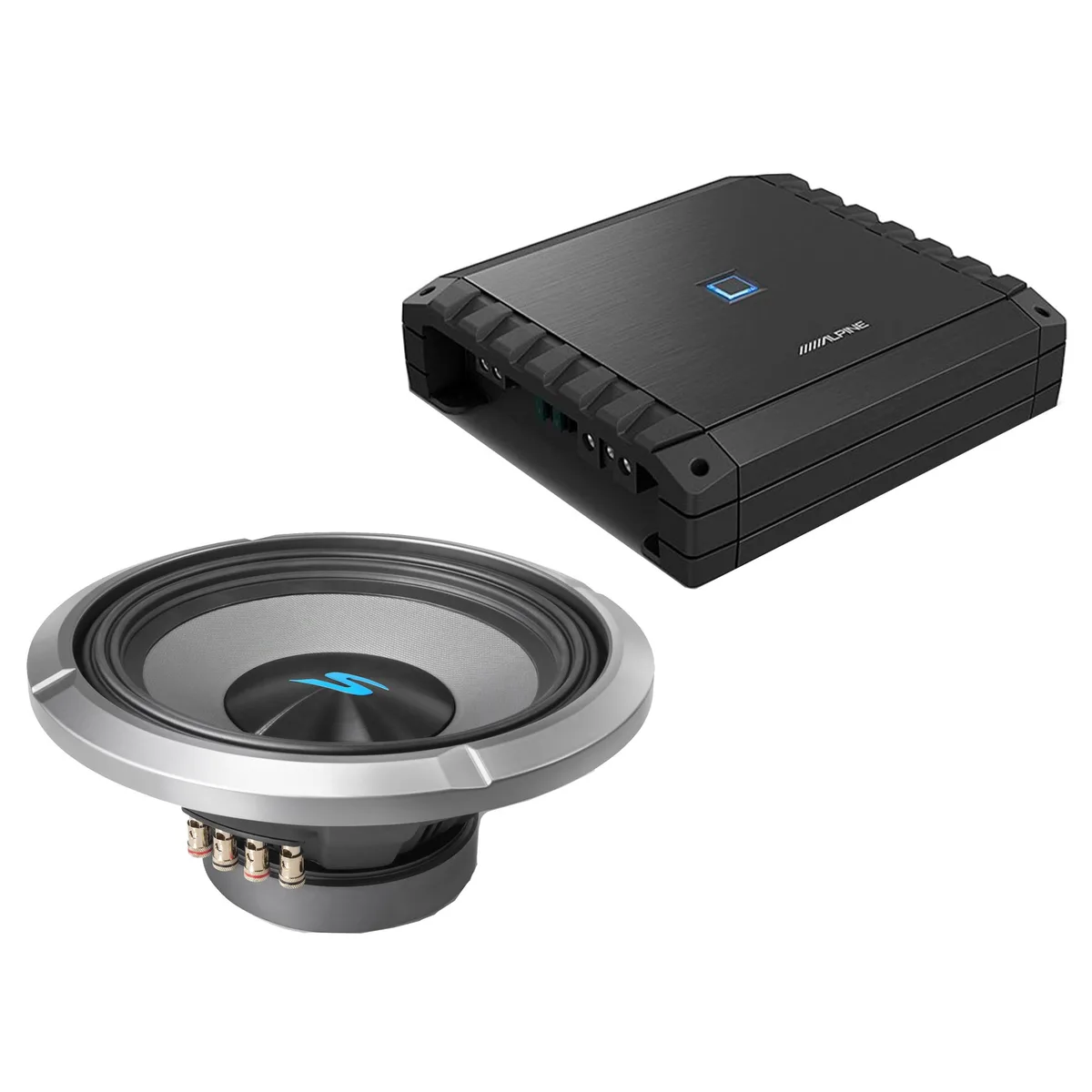 Alpine S2-A60M mono amp and S2-W12D4 12 inch dual 4 ohm subwoofer bundle