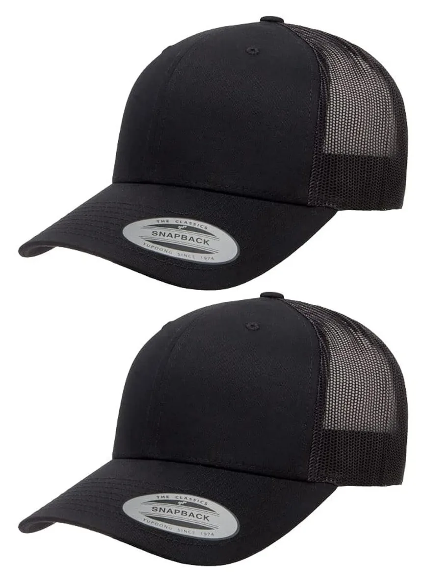  Yupoong 2PK-6606-BK-OSFA trucker cap, black, one size, 2 pack — product photo
