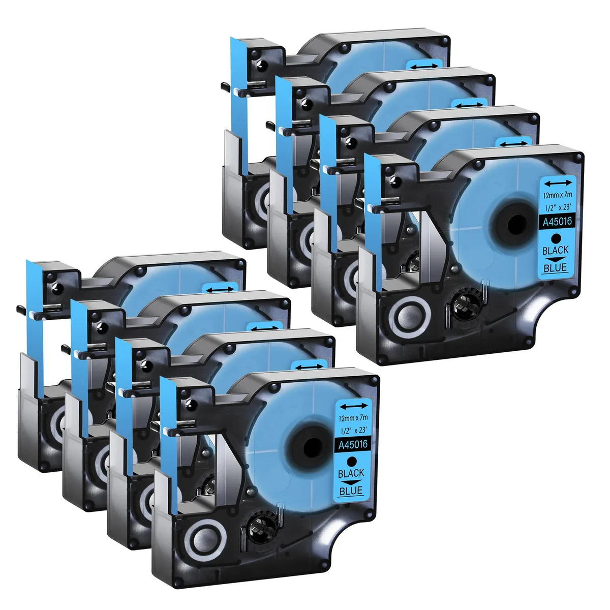 GREENCYCLE GREENCYCLE D1 Label Tape Black on Blue 12mm 23ft 8 Pack — product photo