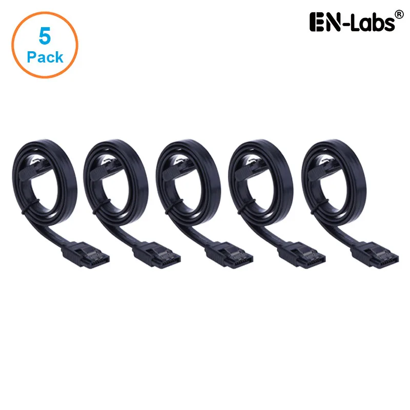 EN-Labs EN-Labs 5PKSATAIII60CMBK 5-pack SATA 3.0 6Gbps locking cable 24" black — product photo