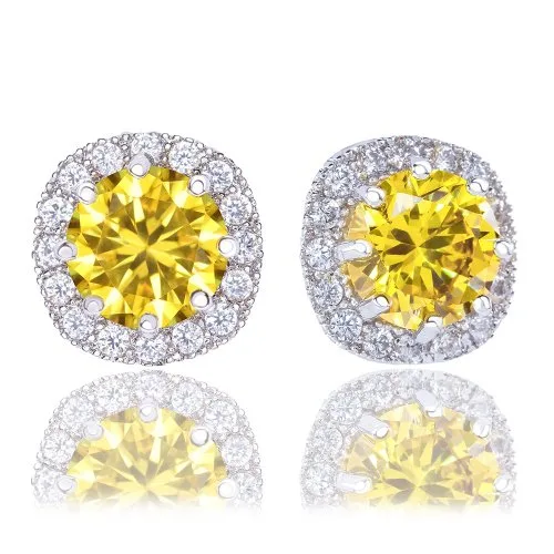 ORROUS &amp; CO ORROUS &amp; CO OR90902LCY 1.90 ct Cushion Halo Stud Earrings 18K Gold Plated — product photo