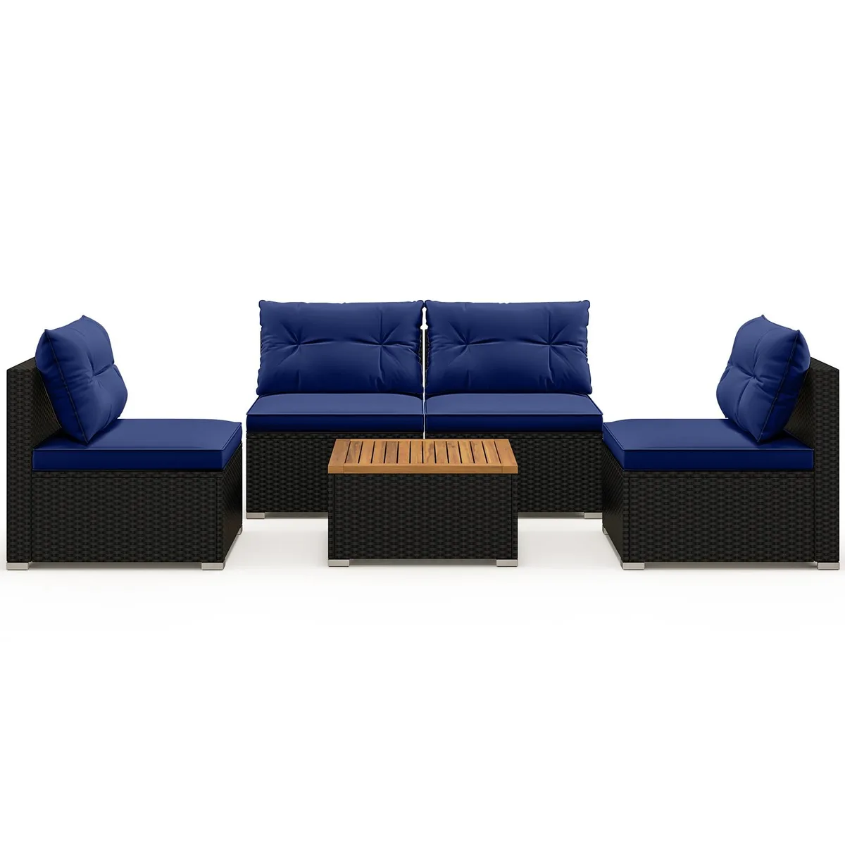SlickBlue SlickBlue 5-Piece Patio Seating Set Navy Cushions Black Rattan — product photo