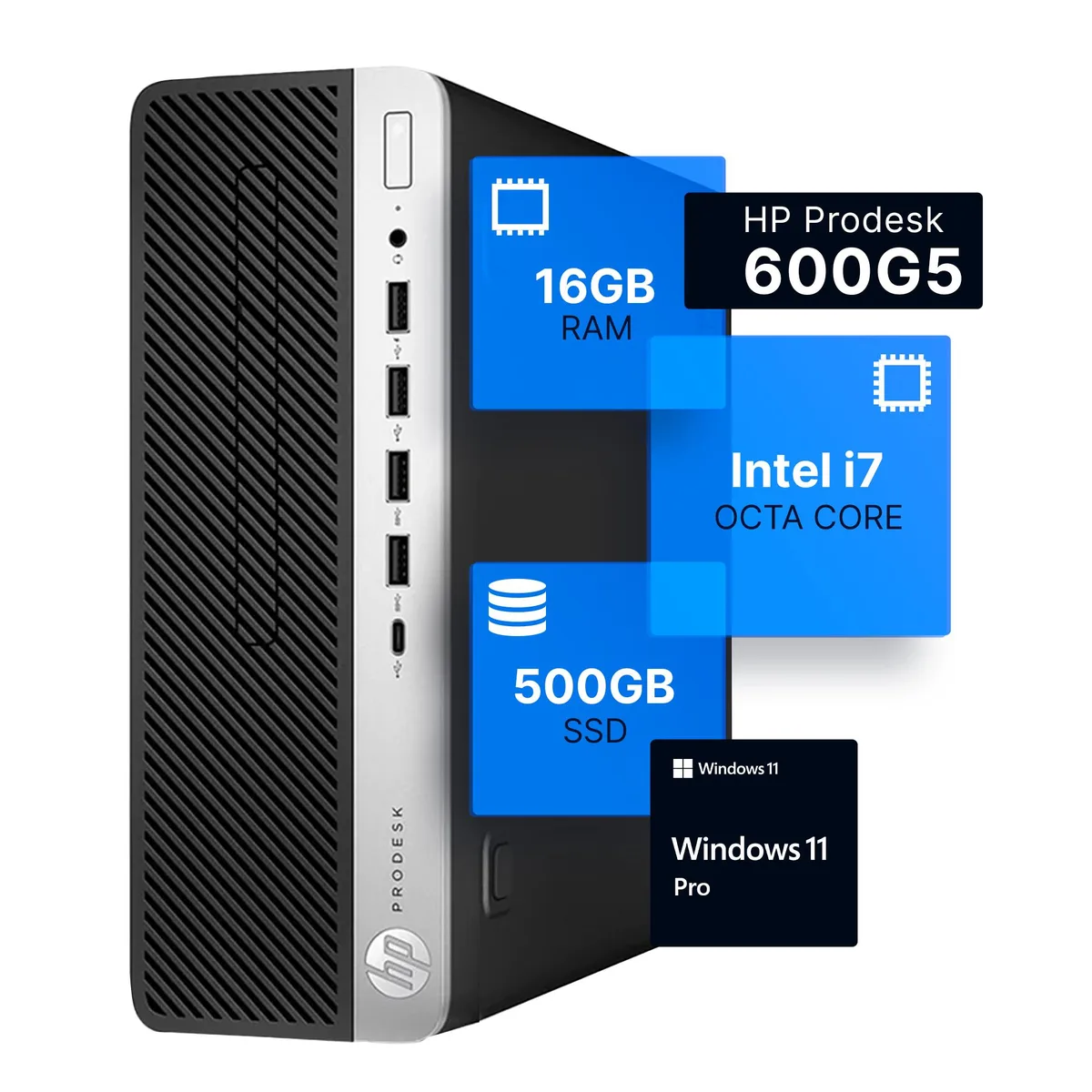 HP HP ProDesk 600G5 desktop PC i7-9700 3.4 GHz 16 GB DDR4 500 GB SSD Windows 11 Pro — product photo