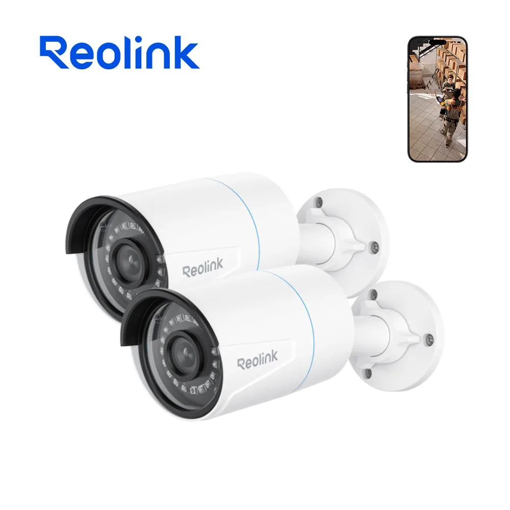 Two white bullet cameras in a pack