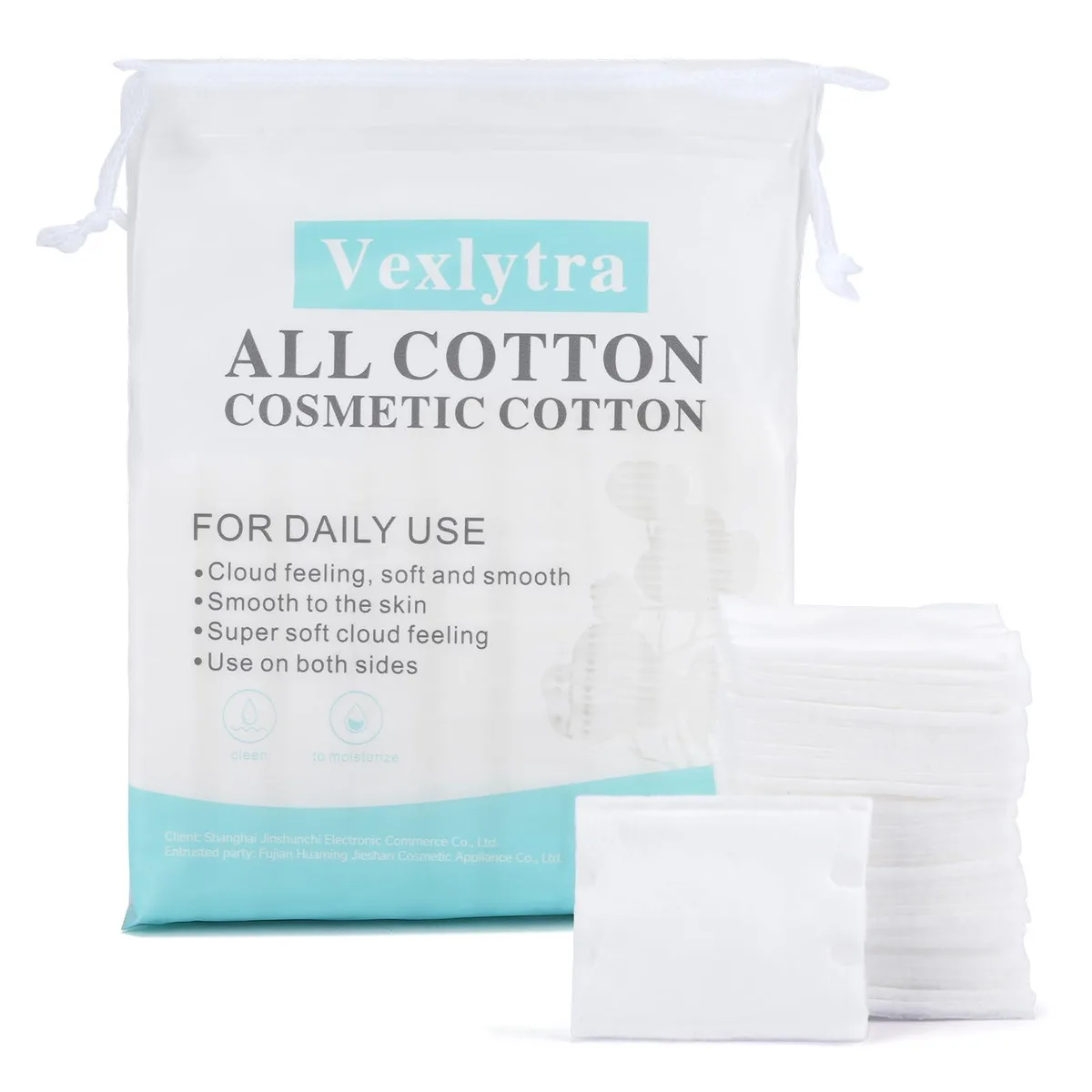 White square cotton pads in resealable bag 200 count