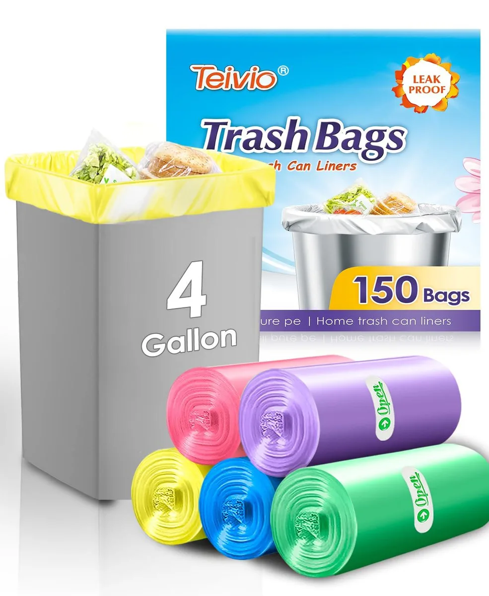 Clear plastic garbage bags on a roll, multicoloured pack of 150, 4-gallon capacity