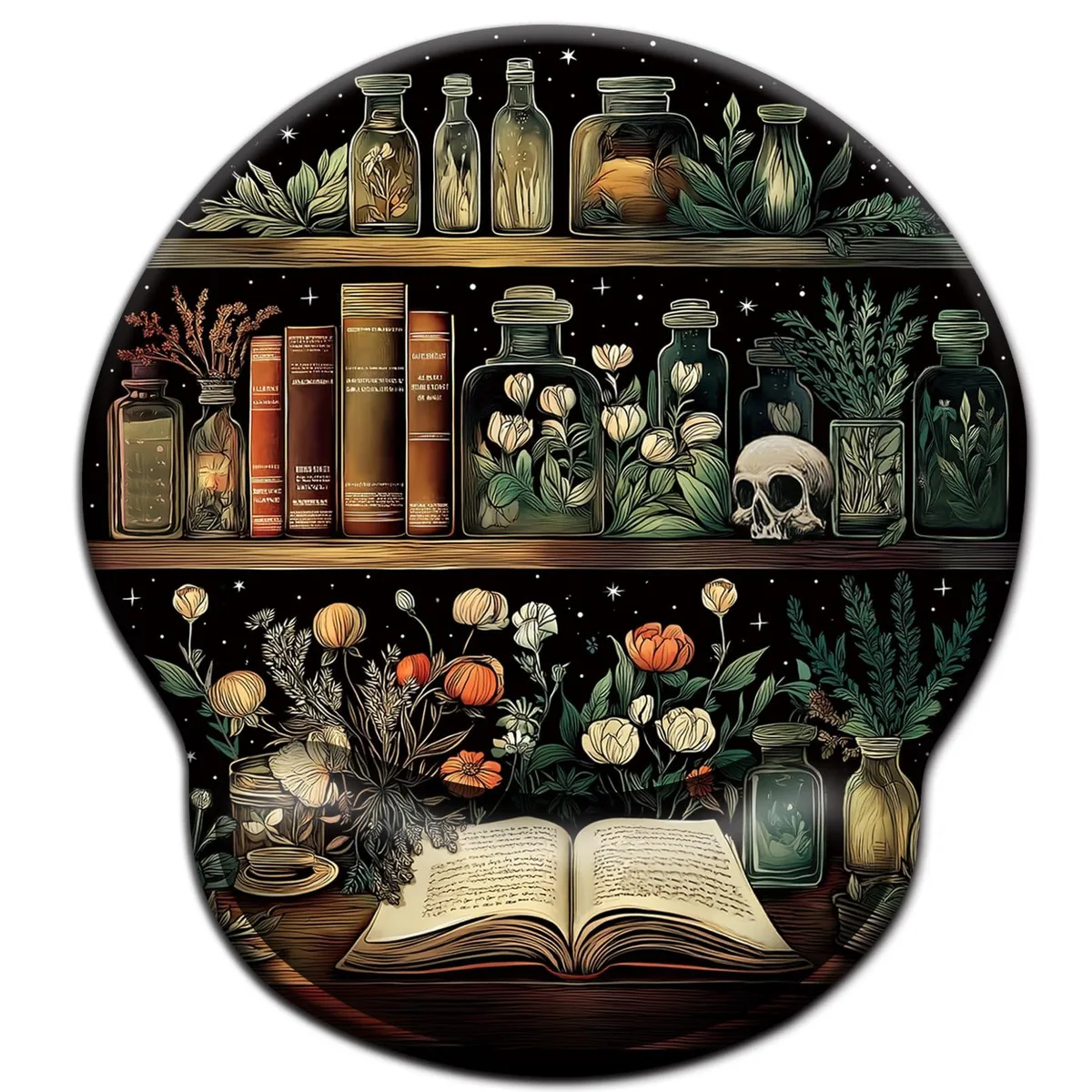 KEHIPI KEHIPI J-MOUA054 Mouse Pad Goth Skull Bookshelf 9.7x8.5in 20mm wrist rest — product photo