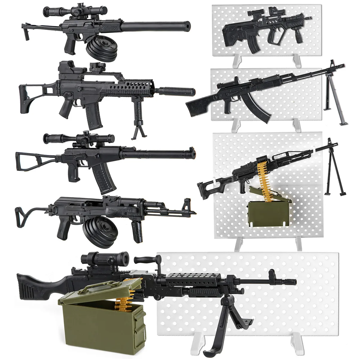 PROLOSO 8 Set Miniature Toy Machine Guns with Display Board — product photo