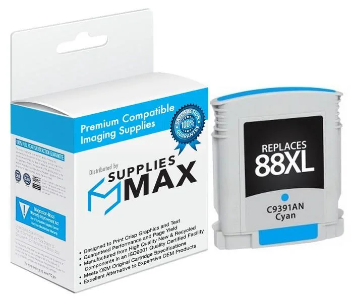 SuppliesMax SuppliesMax Cyan High Yield Inkjet Cartridge 1700 Pages 88XL C9391AN — product photo