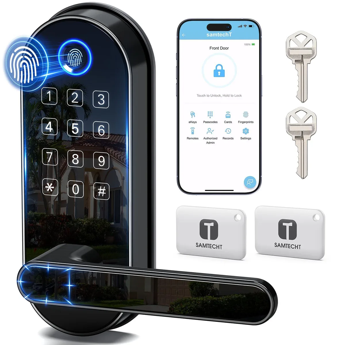DNBeffulgent DNBeffulgent samtechT S Bluetooth Fingerprint Smart Door Lock Black 3.56 lb — product photo